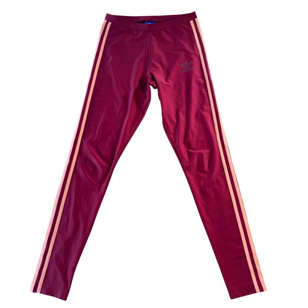 Adidas Originals 3-Stripe Trefoil‎ Leggings Maroon Pink Women's Small Y2K